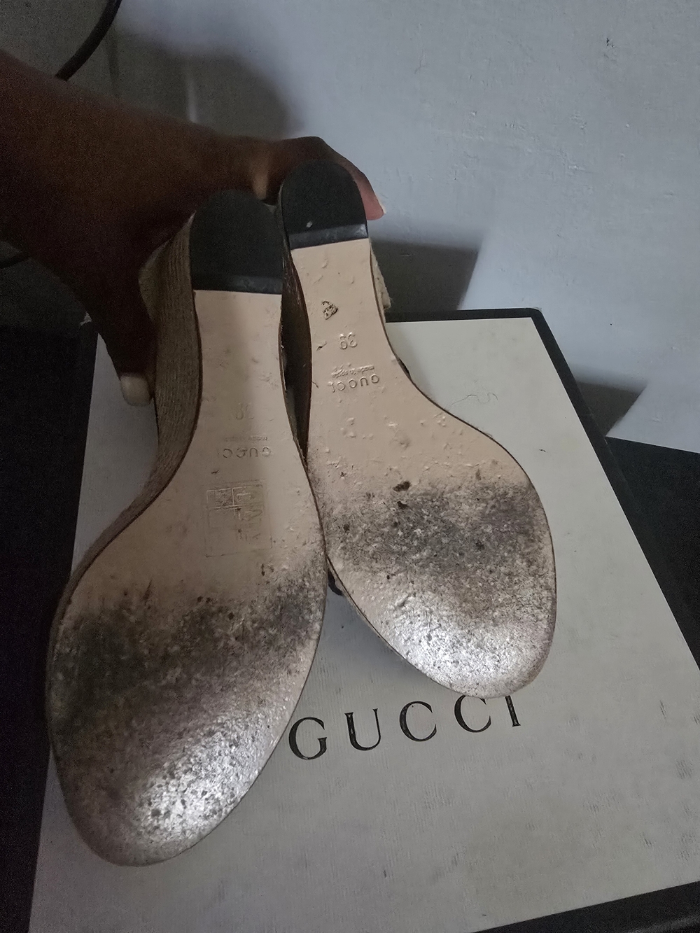 Gucci Black Suede Wedge Sandals with Gold Bit - Picture 5 of 6